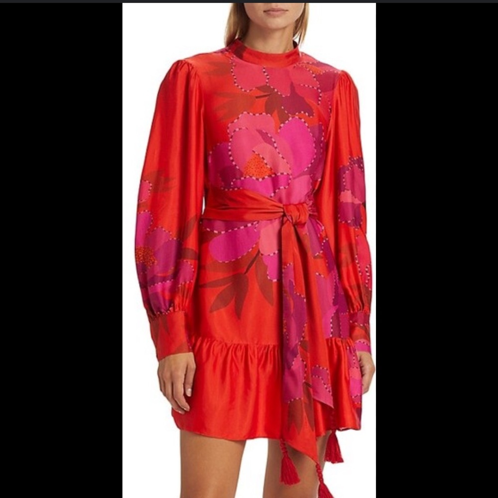 Farm Rio Peony Red Long Sleeve Mini Dress